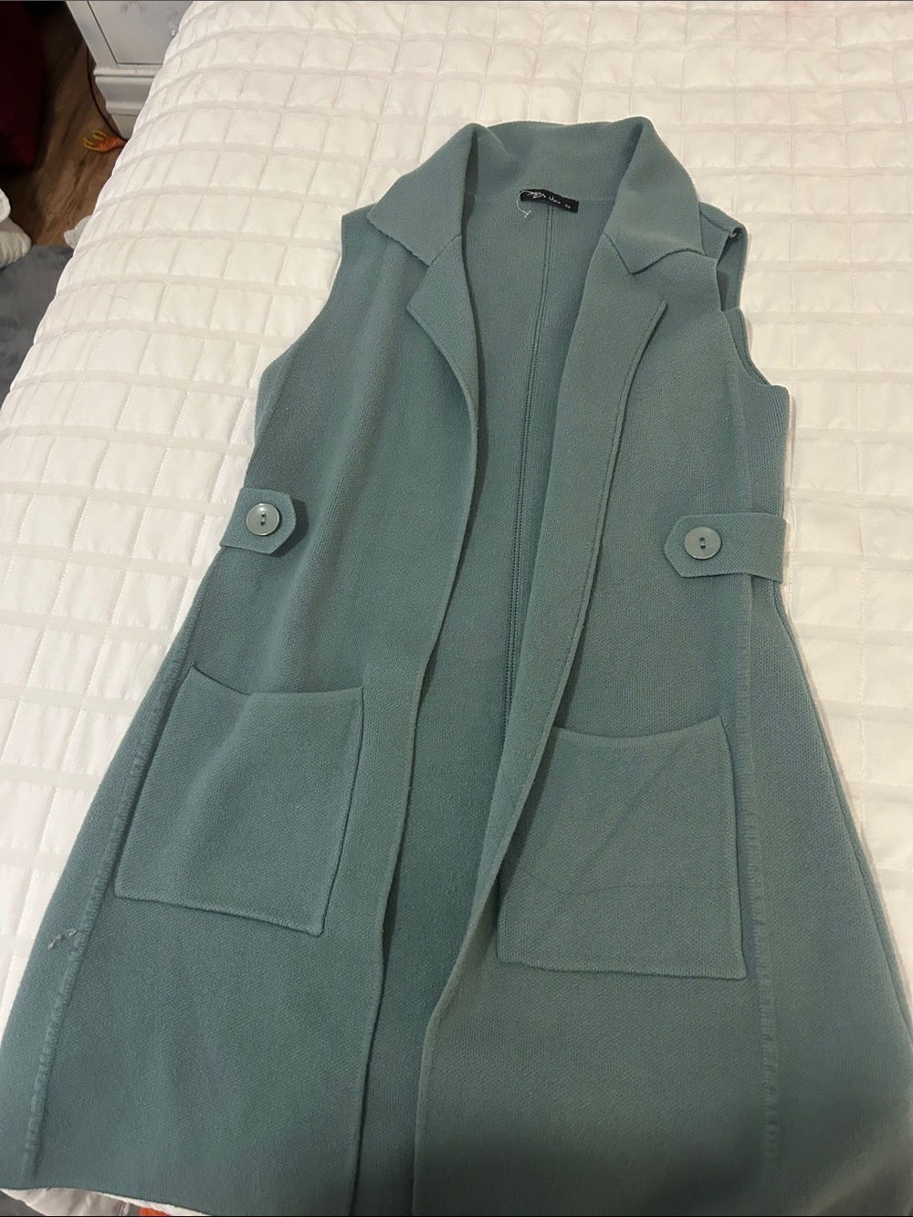 Sleeveless Open-Front Midi Vest Dress in Dusty Sage